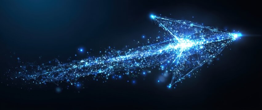 Glowing digital arrow with particle effects.