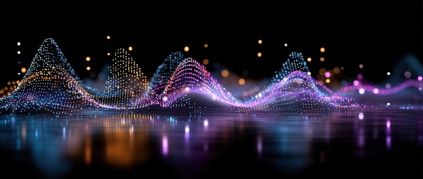 Colorful digital wave pattern on dark background.