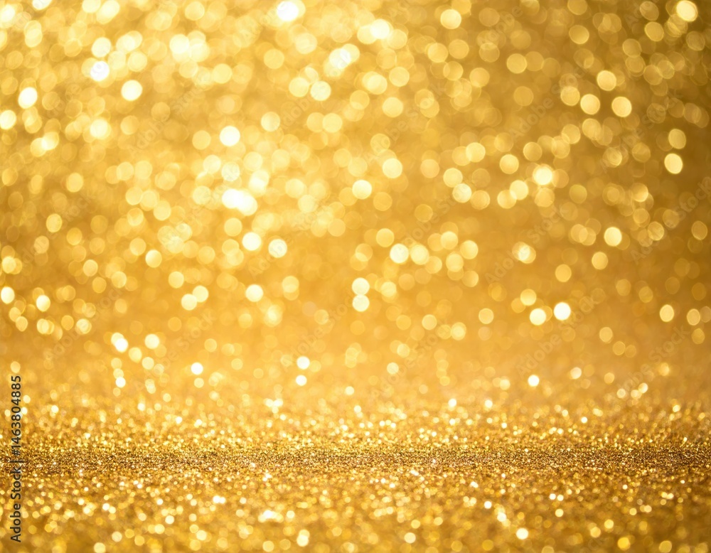 Poster a shimmering golden background filled with sparkling bokeh effects, creating a luxurious and festive
