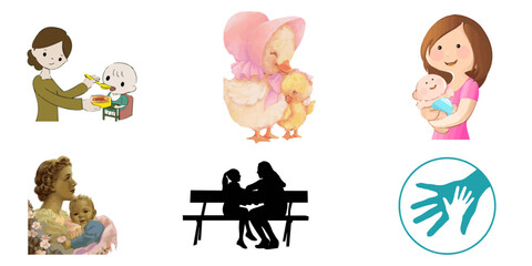 Tender Mother-Child Graphics Set: Editable Vector Designs
