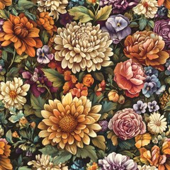 Vibrant floral pattern of autumn flowers