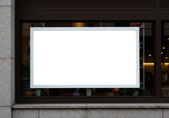 Blank White Signage Mockup Display on a City Building Window