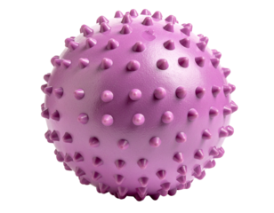 A pink spiky massage ball with a textured surface and evenly distributed raised bumps.