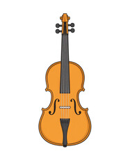 Fototapeta premium A classic wooden violin with four strings and black fittings.