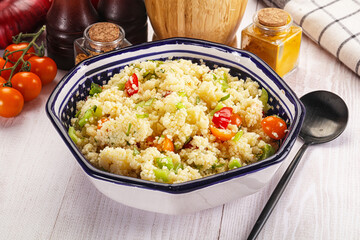 Vegan cuisine couscous with vegetables