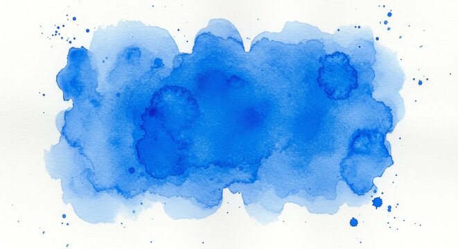 Blue Watercolor Stain Abstract Painting on White Background