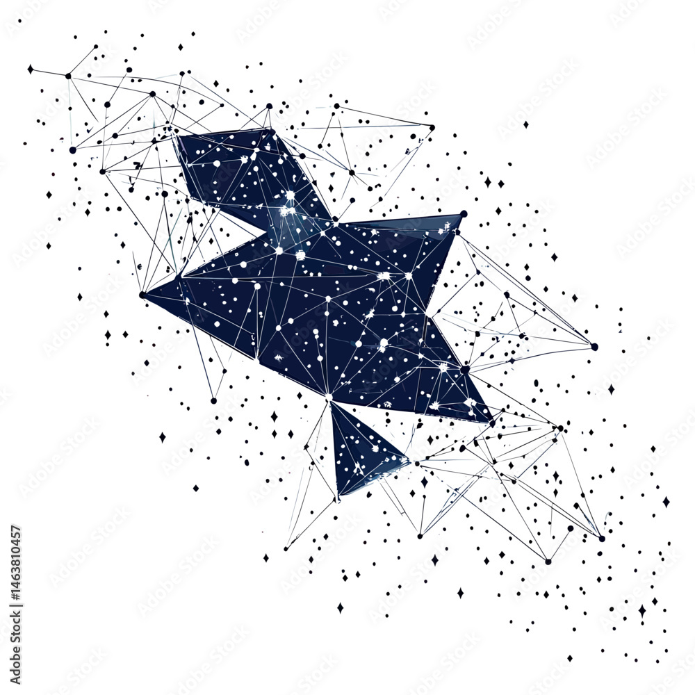 Poster abstract polygonal origami star with interconnected nodes and points forming a constellation network