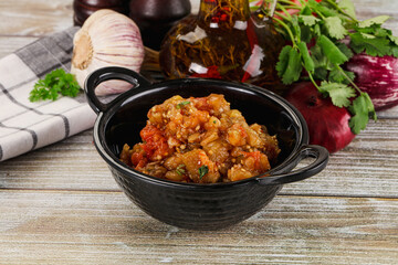 Grilled vegetables salad - Eggplant, tomato and pepper