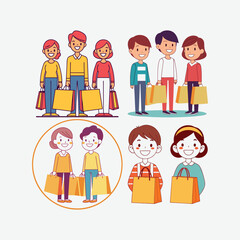 Happy Families Shopping with Colorful Bags.