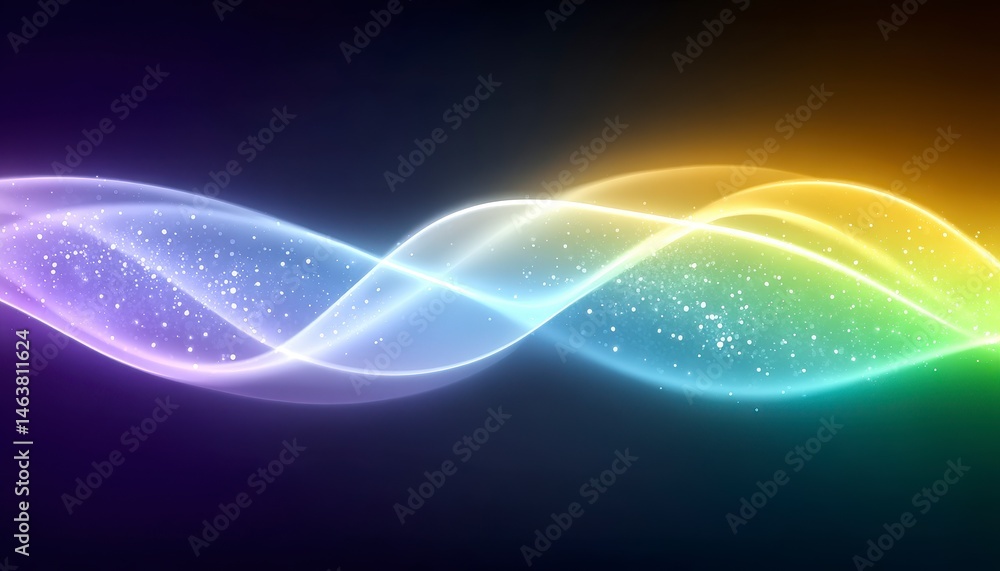 Poster abstract colorful wave pattern on dark background.
