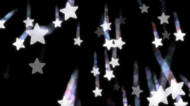 Looping animation of falling stars in random directions, glowing tails with full transparency for compositing