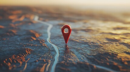 Detailed digital map marker on a textured terrain.