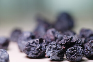 Macro shot of dried or shrink blueberries