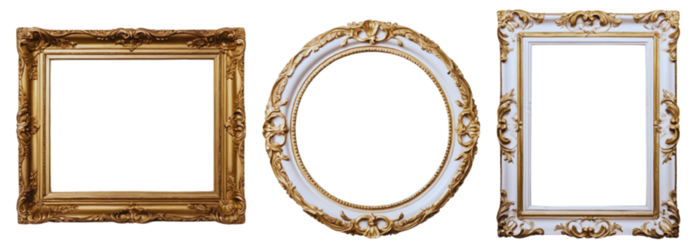 Antique carved gilded frame. Carved gilded frame on isolated background, Neoclassical full picture frame.



