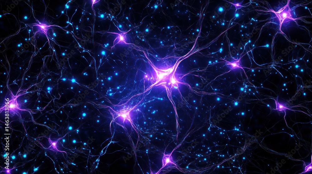 Poster abstract neural network: glowing synapses and neurons