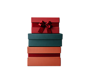 a stack of boxes with a bow