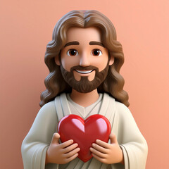 Cute 3D Jesus in blessing pose, soft color palette