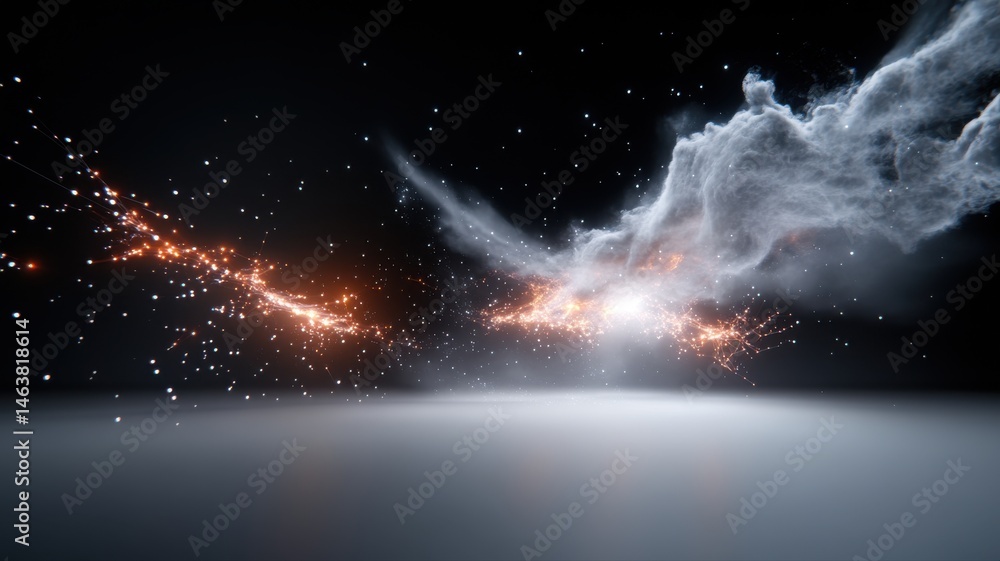 Poster abstract nebula cloud with sparkling particles nebula cloud abstract particles cosmic space sparkle