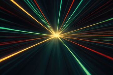 A vibrant burst of multicolored lines radiating outward from a central point, creating a dynamic, futuristic, and fast-paced effect against a dark background the lines are varying shades of orange