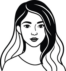 Elegant Female Portrait with Flowing Long Hair Minimalist Illustration