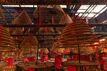 incense coils hanging, man mo temple, sheung wan