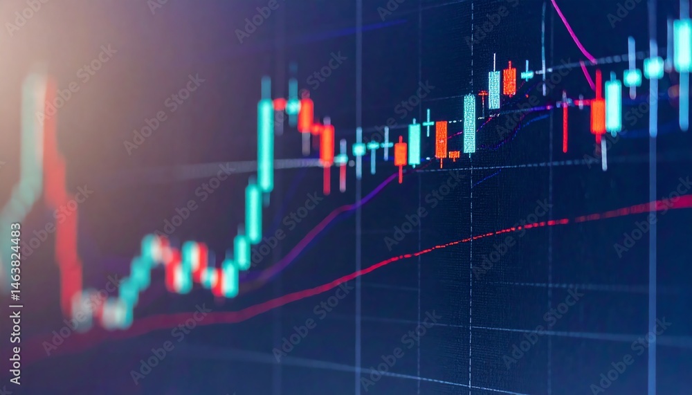 Poster a close-up of a financial trading chart displaying candlestick patterns and market trends, highlight