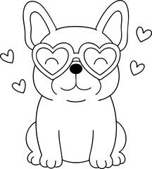 Cute French bulldog wearing heart shaped glasses, radiating love and joy