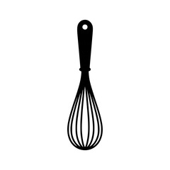 Black silhouette of a kitchen whisk with a handle and wire loops