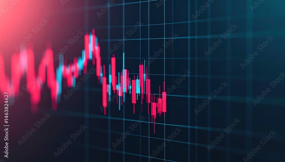 Poster a colorful financial chart with fluctuating lines, representing market trends and data analysis in a