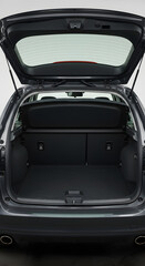 Car Trunk Interior Open View In Grey Back Background Photo