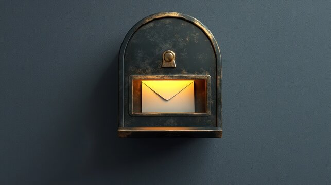 Vintage mail slot with illuminated envelope