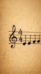 Close-up of handwritten music in ink with 4/4 time signature on textured aged paper, highlighting musical precision and traditional score notation.
