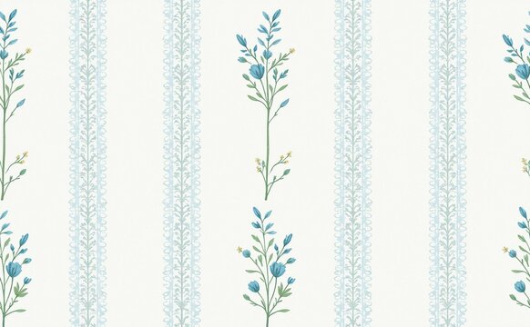 Fototapeta Delicate Teal Botanical Sprig Stripe Wallpaper
