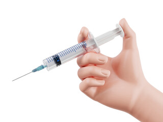 A hand holds a clear syringe, ready for injection. Medical, healthcare, vaccination. Transparent Background