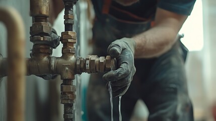 Plumber Fixing a Leaking Pipe Valve