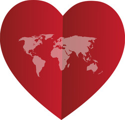 A world map-patterned paper heart.