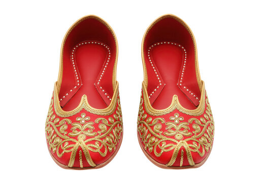 Red punjabi jutti pair footwear isolated on transparent background