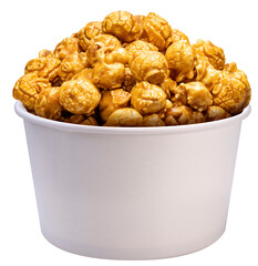 Caramel-coated popcorn in papper bucket Isolate on white background  PNG file.