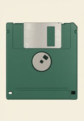 Close Up of a Dark Green Floppy Disk on White Background
