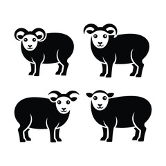 Obraz premium Four black and white sheep icons, perfect for farm-themed designs.