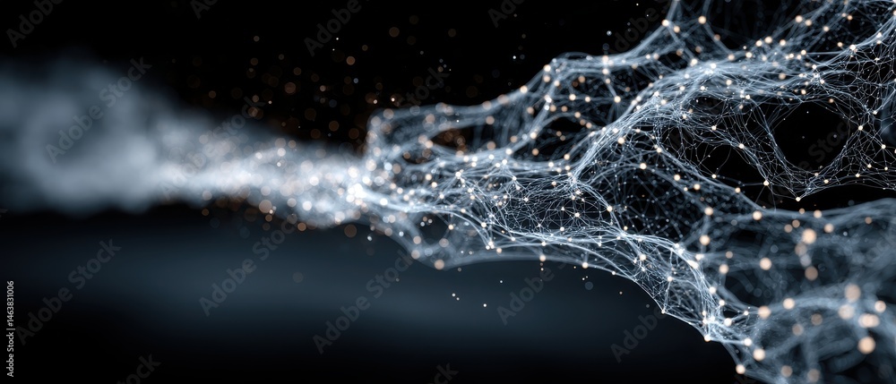 Poster dynamic network visualization digital space abstract art dark theme close-up innovation