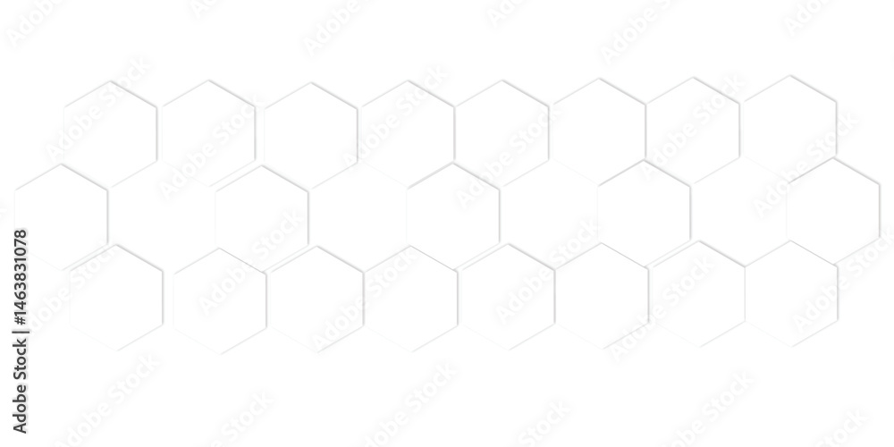 Poster light whit hexagon 3d effect pattern with shadow seamless texture background. use for book, poster, 