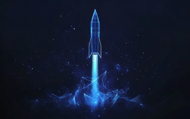 Futuristic Rocket Launch Digital Innovation Startup Success Technology Advancement Space Exploration Cosmic Journey Blue