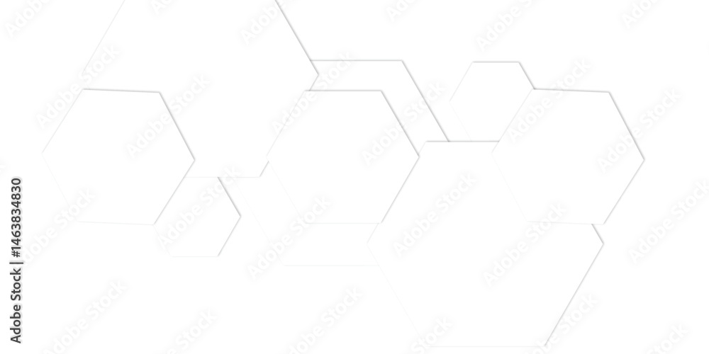Poster light whit hexagon 3d effect pattern with shadow seamless texture background. use for book, poster, 