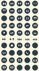 Collection of Black Quotation Mark Icons on Beige Background