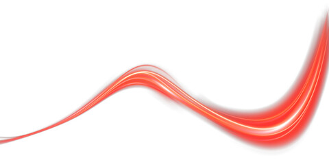 Red shiny sparks spiral wave. Curved bright speed line rotates. Shiny wavy path. Magic red swirl with glare. Glowing swirl effect.