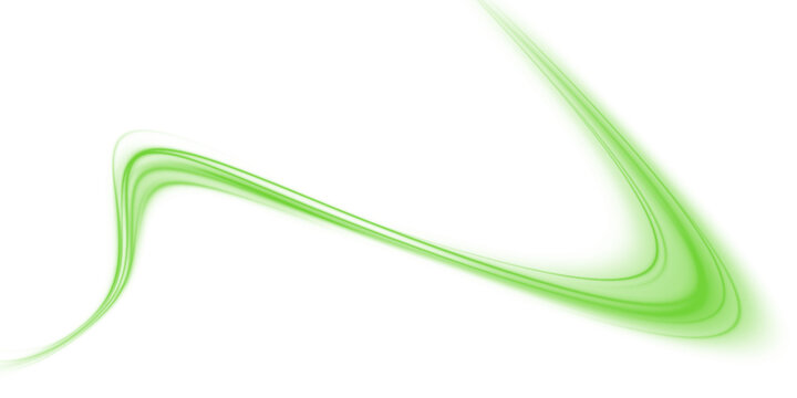 Green glowing light trail vector - green line effect, winding green path, wave , curved energy vortex, futuristic background on a transparent PNG background