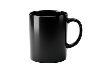 Glossy black coffee mug Isolated on transparent background perfect for mockups