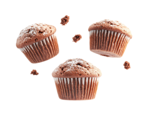 a group of brown muffins with white frosting