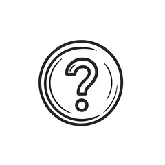 icon of a question mark in a circle simple black and white bold lines no shading or gradients art style white background